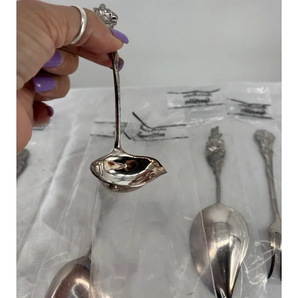 New Reed & Barton Harlequin Rose Silverplate 5 Pc Hostess Serving Set Floral Vtg